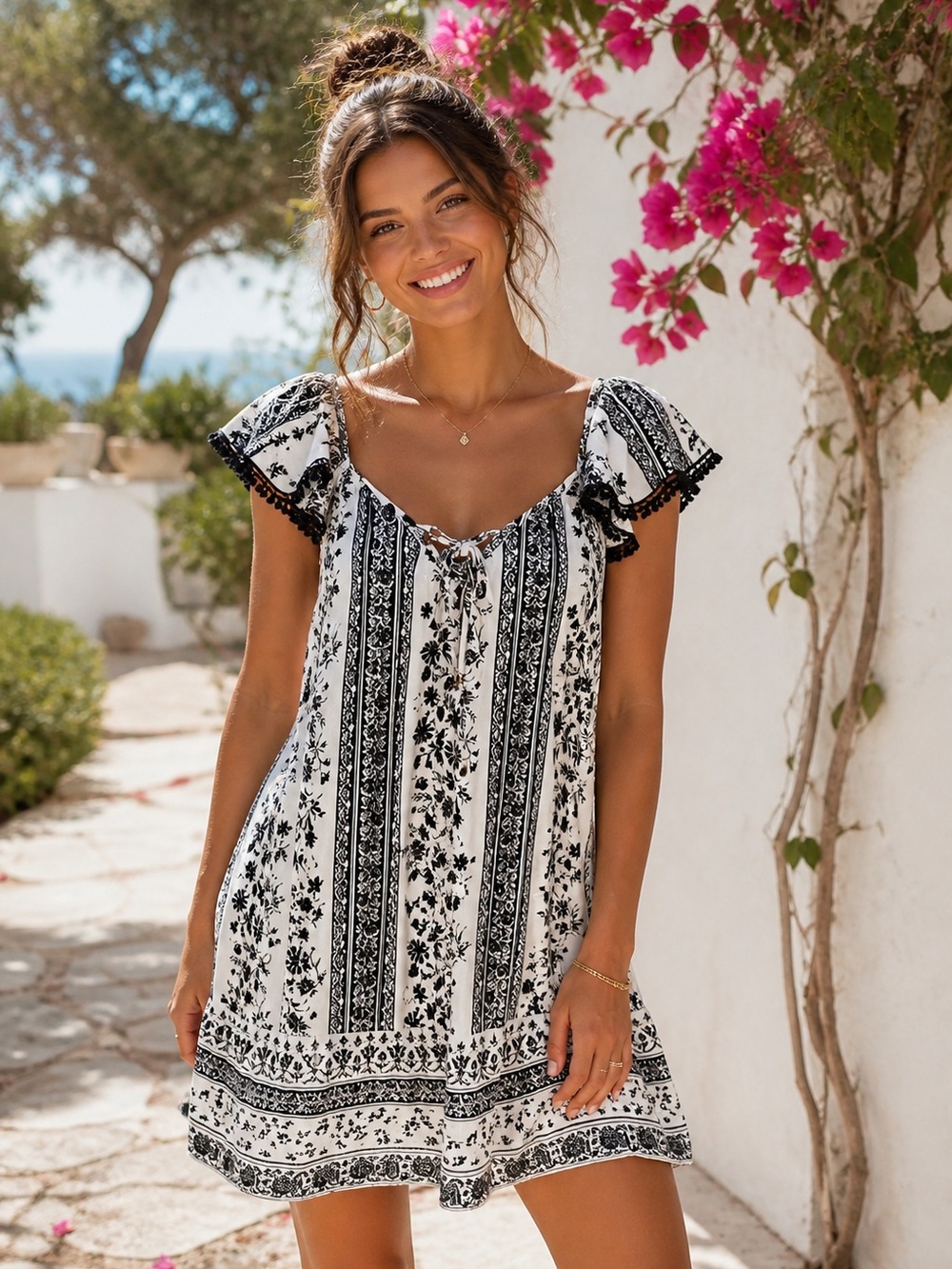 10. Trixxi Black and White Floral Midi Dress